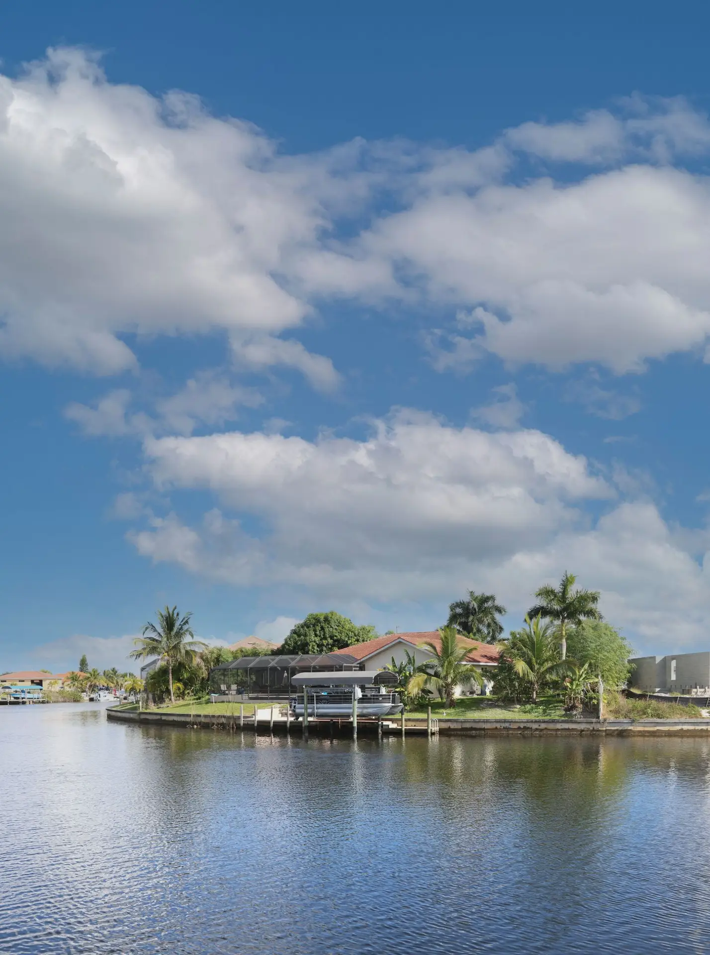 Waterfront homes along a canal in Cape Coral, Florida