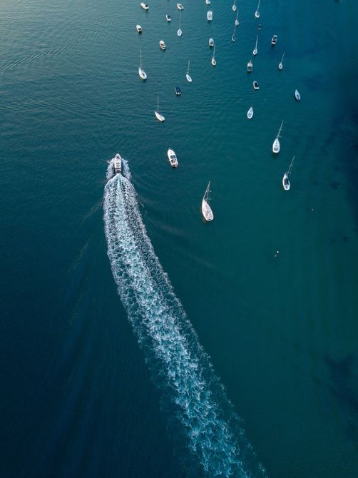 Aerial view of boats and a marine fuel delivery route on the Gulf Coast